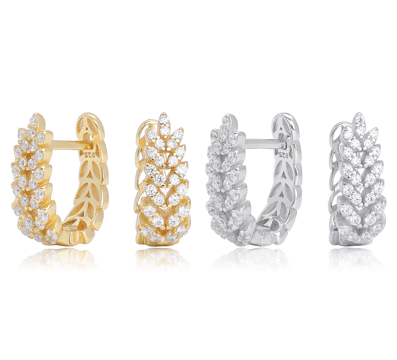 Elegant 925 Sterling Silver Pave Diamond Hoop Earrings